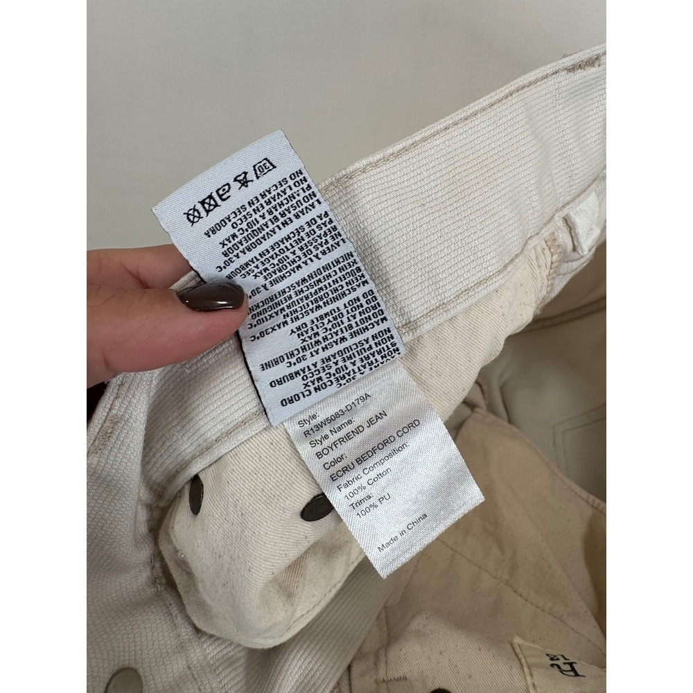 R13 Boyfriend Jean Ecru Bedford Cord Cream 25 Japanese Fabric Minimalist Luxury - Picture 9 of 16
